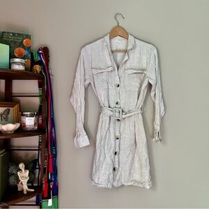 Cream Linen Dress with Belt